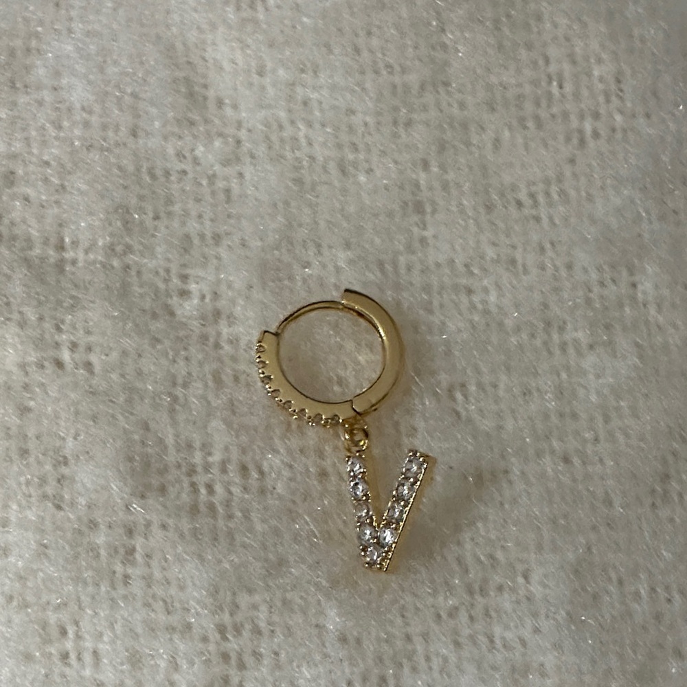 Gold Initial V Hoop Earring